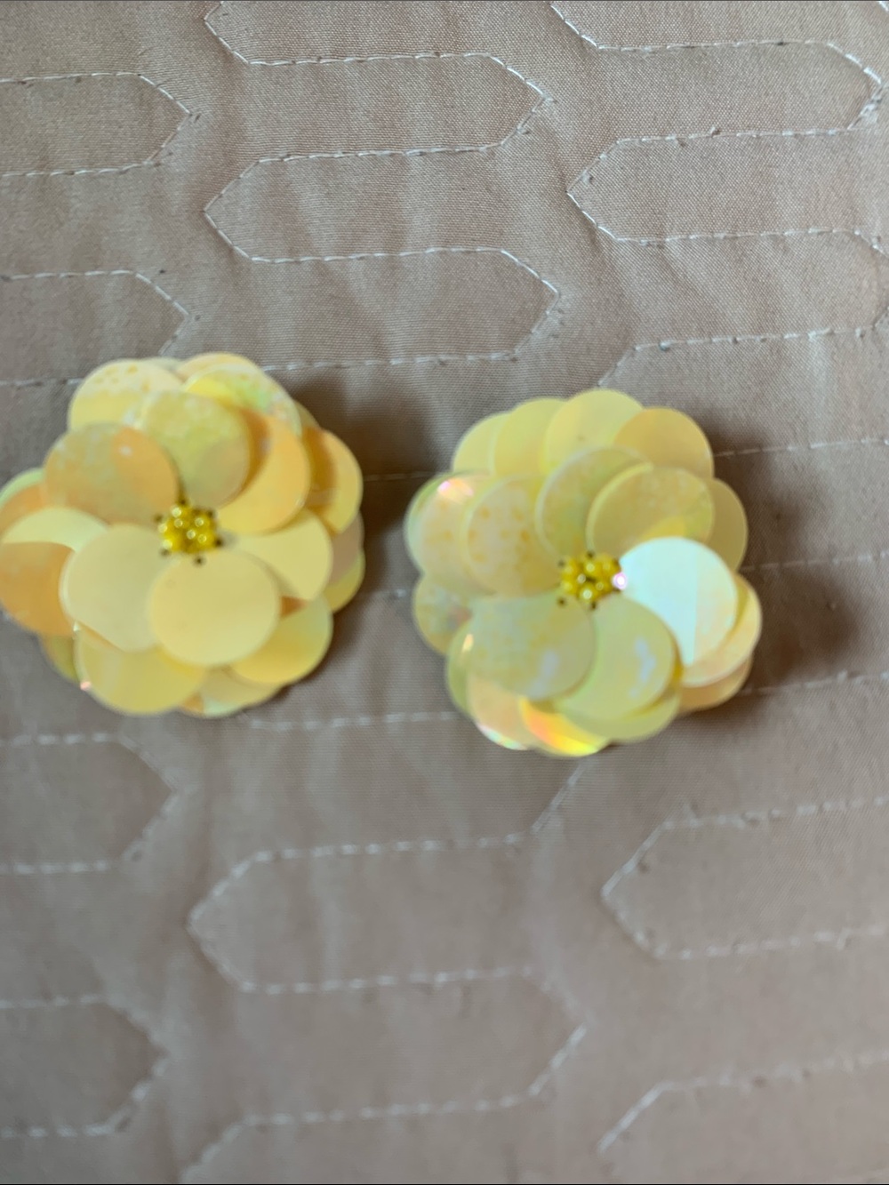 Yellow Sequin Flower Clip Earrings